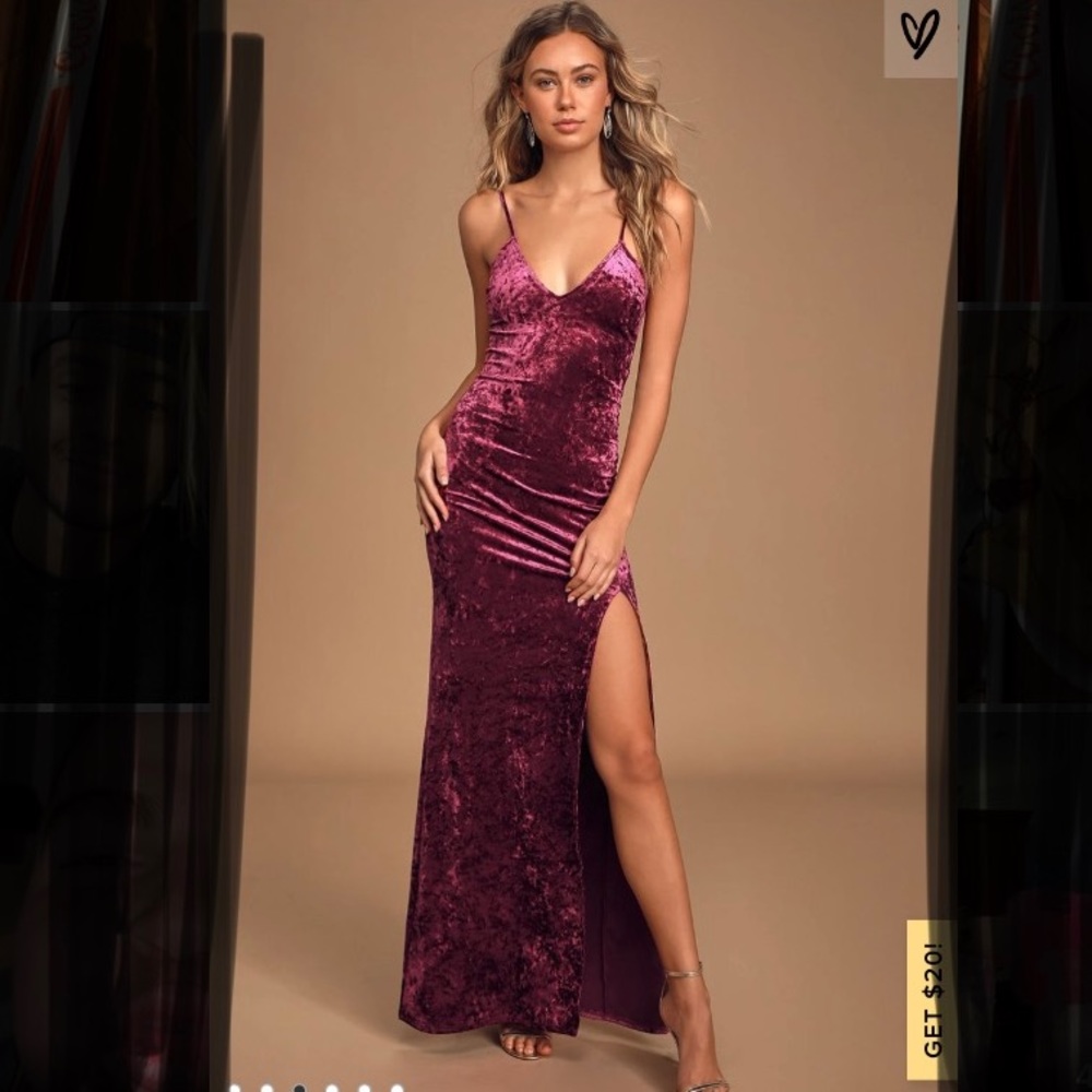 Burgundy crushed velvet maxi dress